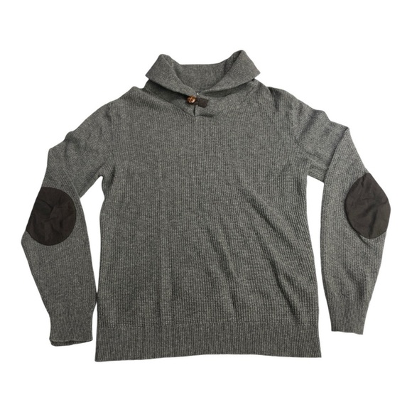 Hart Schaffner Marx Gray Shawl Collar Sweater M Lambswool Elbow Patch - Picture 3 of 11